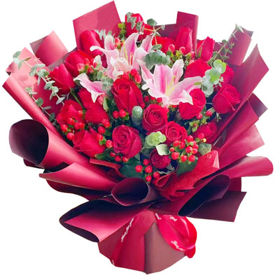滁州22朵红玫瑰百合，爱的火焰