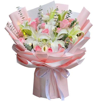 滁州16朵粉玫瑰百合，感情稳定坚固